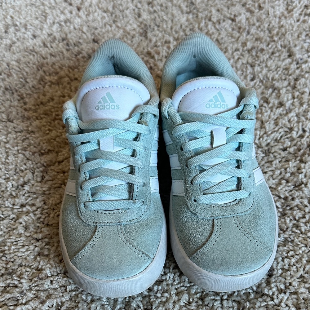 adidas Kids Mint Green Lace-Up Sneakers with White Stripes